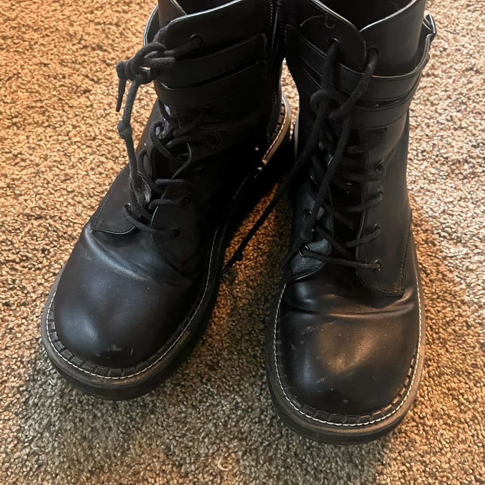 Demonia Black Lace-Up Moto Boots